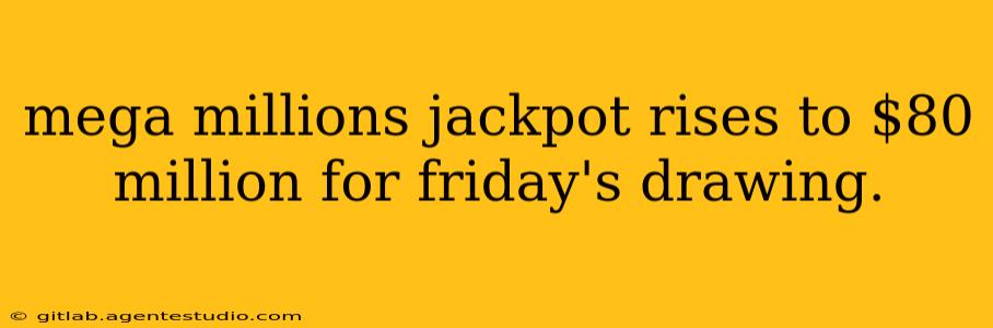 mega millions jackpot rises to $80 million for friday's drawing.