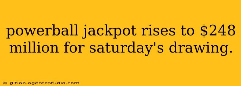 powerball jackpot rises to $248 million for saturday's drawing.